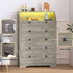 Commode SENYU à 5 tiroirs avec station de charge, design moderne avec colonnes et éclairage LED - Product Image 4