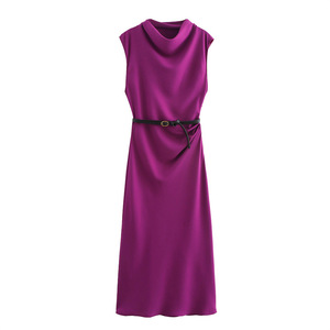 Vestido Midi IStapromo para Mujer, Estilo Europeo y Americano, Moderno, Casual, Sin Mangas, Cintura Ajustada con Cinturón - Product Image 4