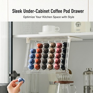 Caja de Almacenamiento de Cápsulas de Café Transparente, Tipo Cajón Montado en la <span class=keywords><strong>Pared</strong></span>, Sin Perforación, Organizador de Cápsulas de Café con Deslizamiento Automático - Product Image 1
