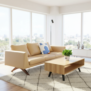 <span class=keywords><strong>Canapé</strong></span> Hippo carré trois places de style nordique avec tissu beige, pieds en bois massif, design élégant, écologique et durable - Product Image 3