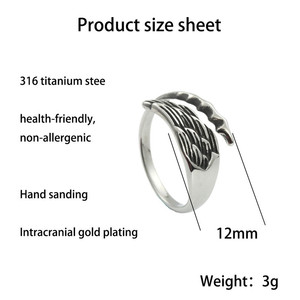 Stainless Steel Wings <b>Ring</b> Silver Men's Retro Punk Style Jewelry Gift 24083 - Product Image 4