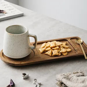 Ensembles de tasses à petit-déjeuner durables en grès pour bureau à domicile tasse à café en céramique pour thé au lait avec plat en bambou