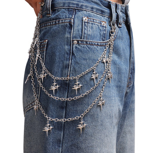Chaîne de pantalon tendance étoile scintillante, chaîne de taille multicouche en métal, chaîne de corps décontractée à la mode, argent tibétain - Product Image 2