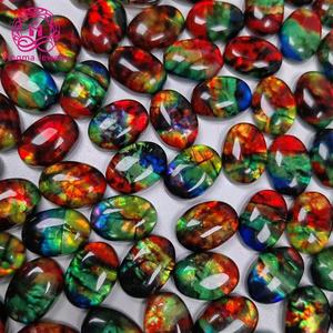 Harga Grosir Batu Mulia Ammolite Sintetis Multiwarna Bentuk Oval Cabochon untuk Perhiasan - Product Image 1