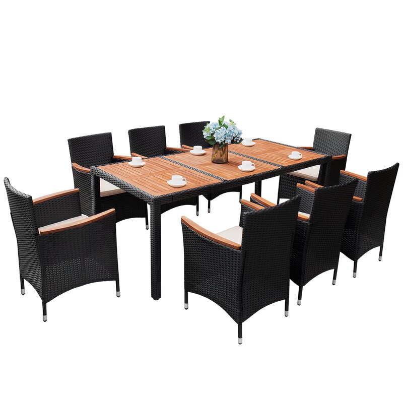 outdoor furniture set rectangular dinning table rattan dinning set