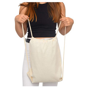 Sac à dos en toile de coton réutilisable et écologique avec cordon de serrage, grande capacité, personnalisable avec logo, idéal pour le shopping et la gym - Product Image 3