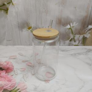 25/50 件美国仓库存 16 盎司透明磨砂玻璃啤酒汽水饮料罐 16 盎司热升华玻璃罐带竹盖和吸管 - Product Image 2