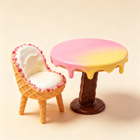 Ensemble table et chaises en fibre de verre en forme de cornet de glace, mobilier commercial d'intérieur et d'extérieur