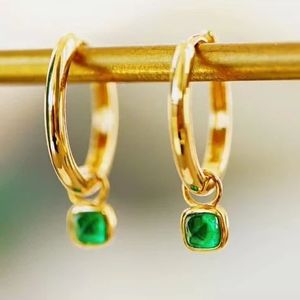 Xinfly 18K Real Yellow Gold <b>Drop</b> <b>Earrings</b> Beach Cool Modern <b>Emerald</b> Woman Hoop with Charm for Wedding and Party - Product Image 1
