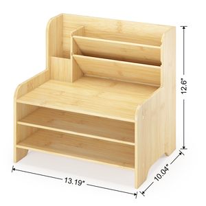 <b>Desktop</b> Wooden Storage Rack 13.19x10.04x12.6 Inches Multi Tier Organizer For Office Desk With Compartments Natural Wood Color - Product Image 1