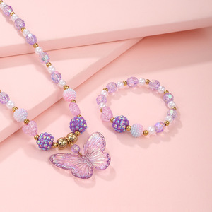 Conjunto de Joyería de 2 Piezas para Niña, Collar de Perlas con Mariposa y Pulsera de Perlas, Estilo Dulce y Moderno - Product Image 4