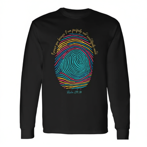 Camiseta de manga larga con estampado de huellas dactilares de Christian, elogio a Dios, soy maravillosamente creado, Salmo 139:14 - Product Image 2