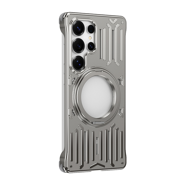 Luxury Hollow Borderkess Magnetic 360 Bracket Metal Phone Case for Samsung S26 S25 S24 S23 ultra Aluminum Cover for Men Business