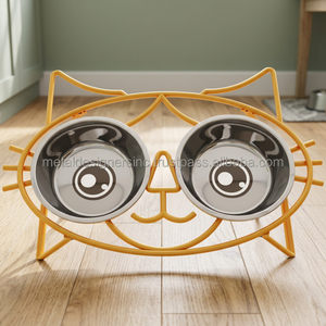 Cute Metal Elevated <b>Cat</b> <b>Feeder</b> with Double Bowls Stainless Steel Pet Bowl for Small Dogs for Pets' Feeding - Product Image 3