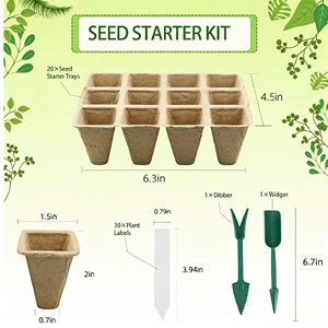 DaringFish Plateau de semis carré biodégradable 20x12 alvéoles + 20x étiquettes pour plantes + 1x kit de jardinage avec piqueur - Product Image 2