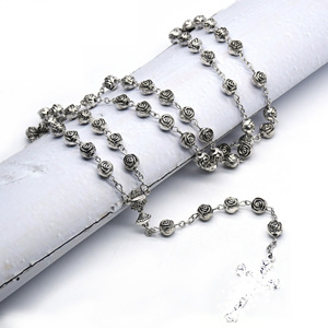Collar de Rosario Vintage con Cuentas de 8mm, Estilo Punk, Plata Tibetana, Unisex, Diseño Coreano - Product Image 2