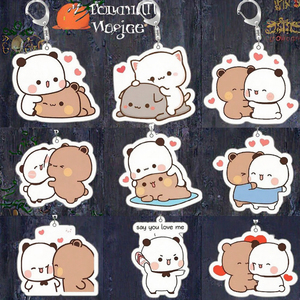Porte-clés en métal Anime Dudu Bubu Super Cute Couple White Grey Bear <span class=keywords><strong>Panda</strong></span> Pendant Alloy Material Accessories for Bag Ring Gift - Product Image 3