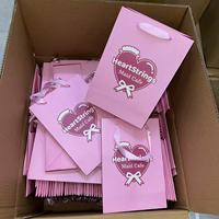 Sac en papier d'emballage pour vêtements, chaussures, bijoux, cadeaux, avec logo personnalisé imprimé, rose bonbon de luxe