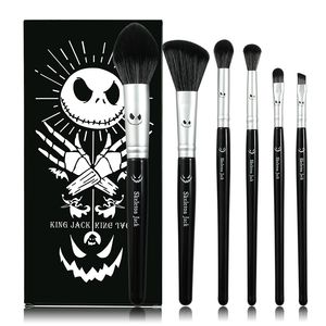 6 uds pesadilla antes de Navidad juego de brochas de <span class=keywords><strong>maquillaje</strong></span> <span class=keywords><strong>esqueleto</strong></span> negro brocha de <span class=keywords><strong>maquillaje</strong></span> de Halloween con caja de papel regalos de Halloween - Product Image 1