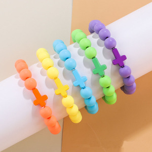 Dibujos animados Adorable Kids Macaron Color Cruz <span class=keywords><strong>Pulsera</strong></span> Acrílico Niños Colgante <span class=keywords><strong>Pulsera</strong></span> para regalos - Product Image 3