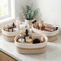 Lot de 3 paniers de rangement en jute et coton tressés à la main, bacs organisateurs tissés avec poignées intégrées pour salle de bain, placard et étagère
