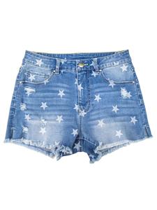 Shorts de mezclilla con estampado de estrellas, desgastados, con dobladillo deshilachado para mujer, estilo streetwear, cintura media, shorts de verano ajustados y sexys - Product Image 1