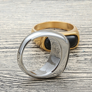 Men's Stainless Steel Green Gemstone <b>Ring</b> Bezel Setting Geometric Design Retro Punk Style Jewelry Gift 27040 - Product Image 2