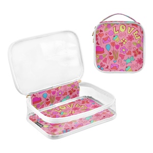 Wholesale Custom Print Waterproof Portable Clear PVC Pink Travel Toiletry <b>Case</b> Cosmetic Wash Bag - Product Image 2