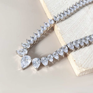 Pear Cut Cubic Zirconia <b>Statement</b> <b>Necklace</b> Rhodium Plated Women's Wedding Jewelry Classic Alloy Chain - Product Image 4
