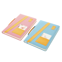 Bloc-notes chinois pour agenda, carnet de notes couvrant en tissu pu, bleu et rose, pour Journal intime, avec fente pour cartes,
