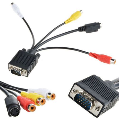 Black VGA to S-Video RCA AV Coaxial Composite Adapter Converter Cable