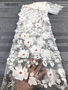 Melocotón 3D cuentas hechas a mano encaje con flores recién llegado cuentas francesas africanas <span class=keywords><strong>vestido</strong></span> tela encaje para Aso Obi - Product Image 6