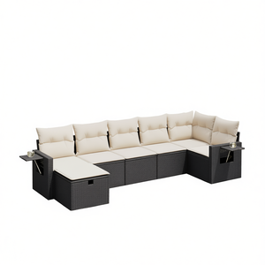 Conjunto de Sofá de Jardín Negro, Muebles de Ratán para Exteriores con Cojines Impermeables, Diseño Contemporáneo - Product Image 1