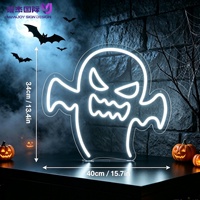 Lumière LED néon fantôme mignonne pour Halloween, alimentée par USB, ornement mural suspendu, décoration pour restaurant, bar et maison hantée