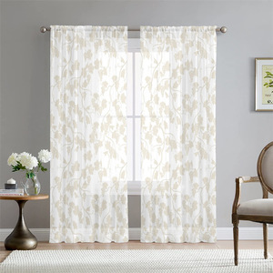Rideaux prêts <span class=keywords><strong>à</strong></span> poser en tissu transparent <span class=keywords><strong>à</strong></span> motifs de feuilles tropicales personnalisés, multi-designs, textiles de maison - Product Image 1