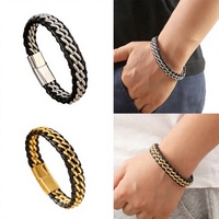 Bracelet en cuir tressé véritable en acier inoxydable, résistant au ternissement, pour hommes, vente en gros