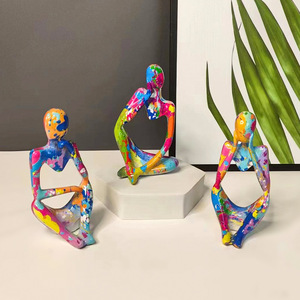 Adorno Creativo de Arte Abstracto Colorido, Figura de Pensador, Decoración para Sala de Estar, Resina Epoxi, Escultura Artesanal de Arte Popular - Product Image 3