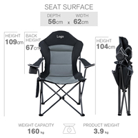 Chaise de camping et de pêche pliable portable de nouvelle conception, capacité de charge de 160 kg, chaise pliable d'extérieur