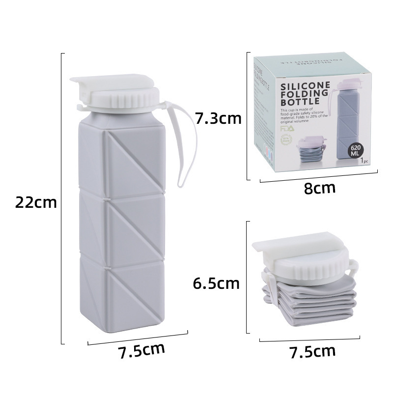 Grey folding water cup in a colorful box