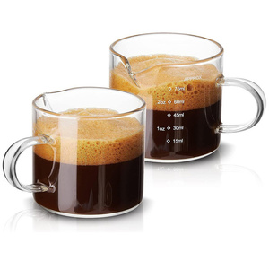 3 Oz Ceramic Espresso Measuring Cup With Handle & Double Spouts - Brown 90ml Expresso Shot Cup