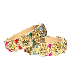 กำไลข้อมือแฮนด์เมด Danta Gems Kadi Kundan Meenakari Lac Lakh ดีไซน์หรูหราหลากสีสัน คอลเลคชั่น Kada สุดอินเทรนด์สำหรับเจ้าสาว งานเทศกาล และผู้หญิง - Product Image 2