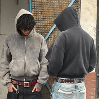Sudadera con Capucha Personalizada de 500 g/m² con Estampado Gráfico, Logotipo, Efecto Desgastado por el Sol, Sudadera Corta para Hombre, Sudadera con Cremallera Personalizada de Algodón Grueso