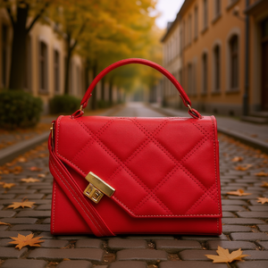 Bolso Bandolera Rojo Fana con Diseño de Diamantes, Cierre de Hebilla, Piel Sintética, para Mujer, Uso Diario Otoño-Invierno - Product Image 2