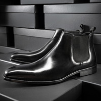 Sepatu Boots Kulit Asli Premium Model Tinggi untuk Bisnis Formal, Chelsea Boots Pria dengan Sol Karet Anti-Selip, Sepatu Boots Kulit Pria