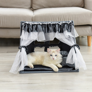 Tiendas de campaña tipo tipi personalizadas al por mayor para mascotas, de madera de pino, algodón y lino, cama cueva, casa tipi para perros y gatos - Product Image 3