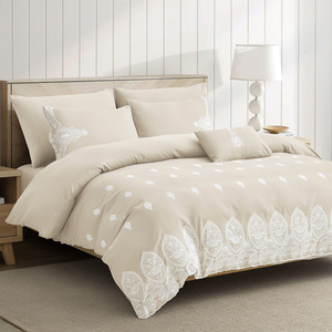 Letto di lusso 6 pezzi ricamato in microfibra tinta unita doppio spazzolato <span class=keywords><strong>lenzuola</strong></span> <span class=keywords><strong>e</strong></span> copertura in stile moderno - Product Image 6