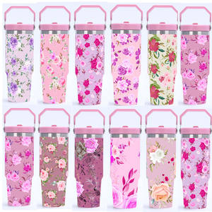 2025 नए 30oz हैंडल महिलाओं स्टेनलेस स्टील टंबलर पोर्टेबल फूल पैटर्न आइस कप दक्षिण पूर्व एशिया थोक - Product Image 1