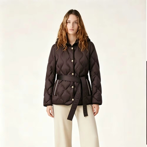Giacca in Piuma d'Oca per <span class=keywords><strong>Donna</strong></span>, 100% Poliestere, Imbottita con Cappuccio e Cintura, Cappotto Invernale di Alta Qualità, Giacca Puffer Personalizzata per Signore - Product Image 1