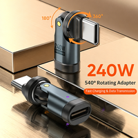 Adaptateur Type-C mâle vers femelle rotatif à 540 degrés, charge rapide PD 240W pour téléphones de jeu et ordinateurs portables