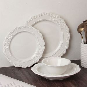 Best Selling French Ins Style Cream Colored Porcelain Dinner <b>Plates</b> Edging Classic Design Vintage Salad Bowls - Product Image 1